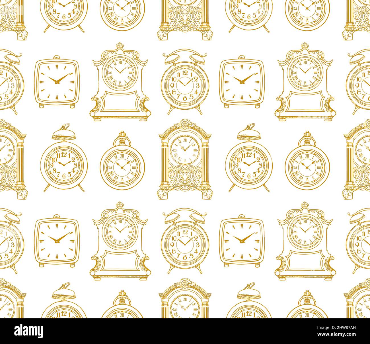 cute seamless background of sketch vintage clock. hand-drawn ...