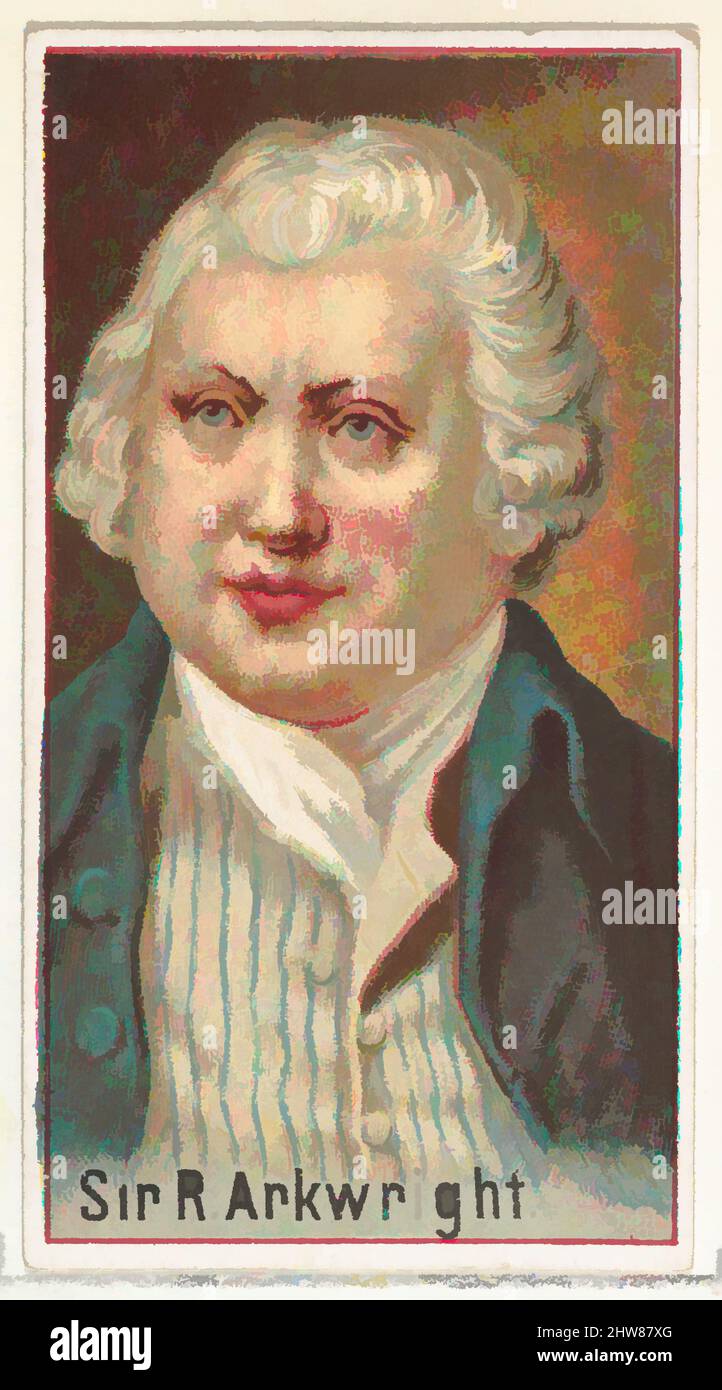 Art inspired by Sir R. Arkwright, printer's sample for the World's Inventors souvenir album (A25) for Allen & Ginter Cigarettes, 1888, Commercial color lithograph, Sheet: 2 3/4 x 1 1/2 in. (7 x 3.8 cm), Printer's samples for the collector's album 'World's Inventors' (A25), issued in, Classic works modernized by Artotop with a splash of modernity. Shapes, color and value, eye-catching visual impact on art. Emotions through freedom of artworks in a contemporary way. A timeless message pursuing a wildly creative new direction. Artists turning to the digital medium and creating the Artotop NFT Stock Photo