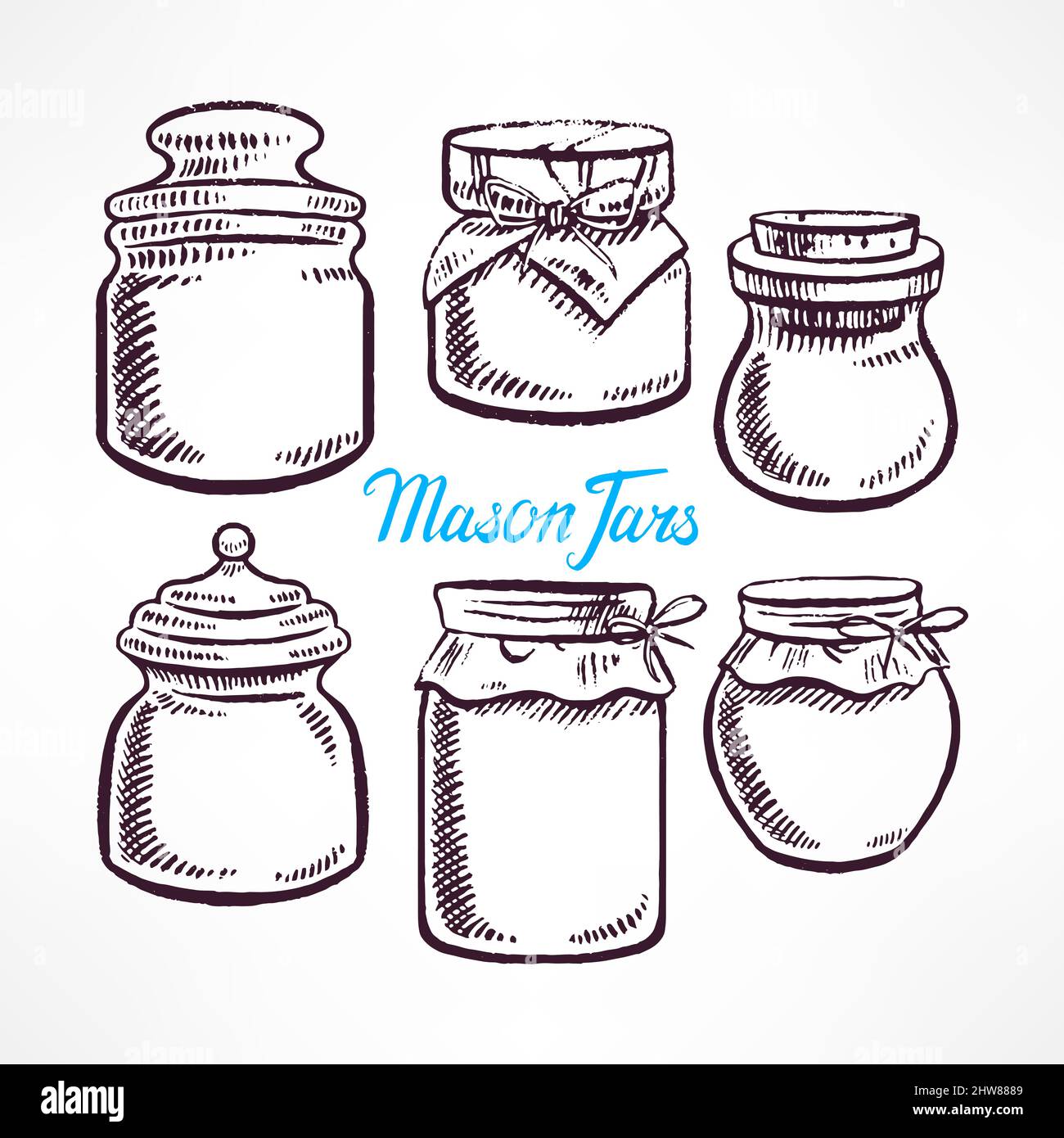 sketch different shape mason jars. handdrawn illustration Stock Vector