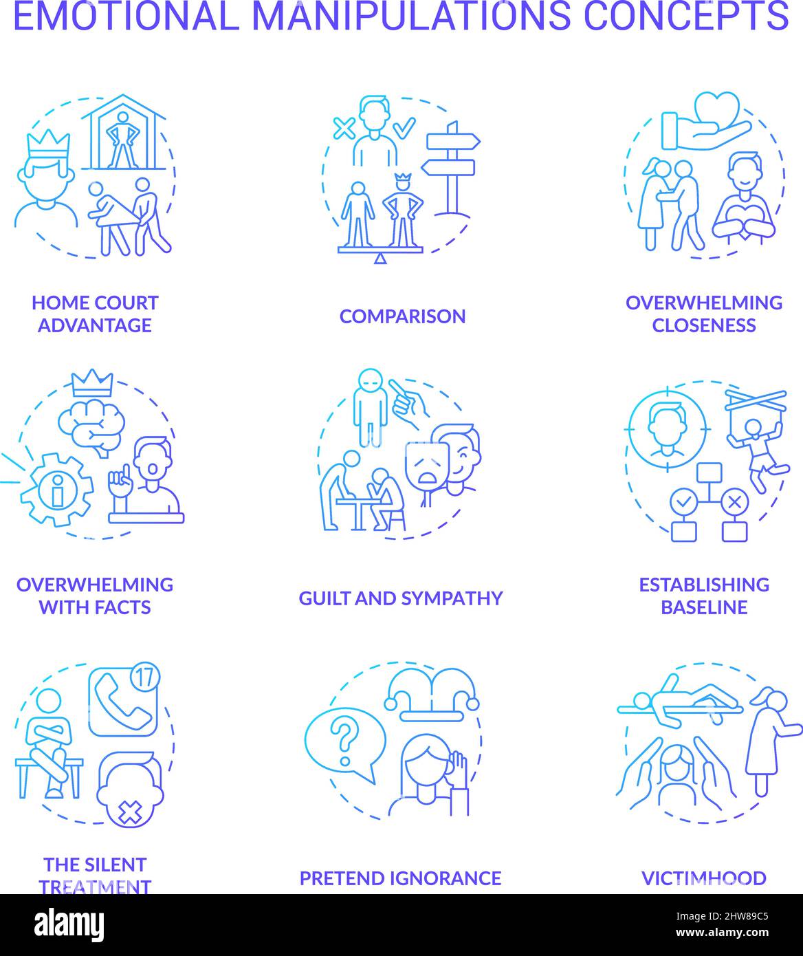 Emotional manipulations blue gradient concept icons set Stock Vector ...
