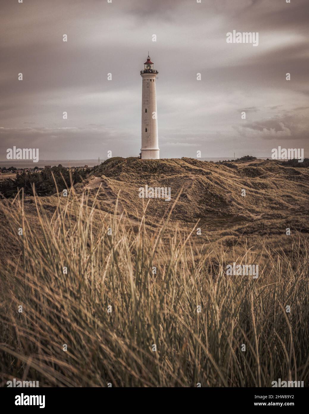 Lyngvig Fyr lighthouse in ribe denmark near henne strand standing within the sand dunes Stock Photo
