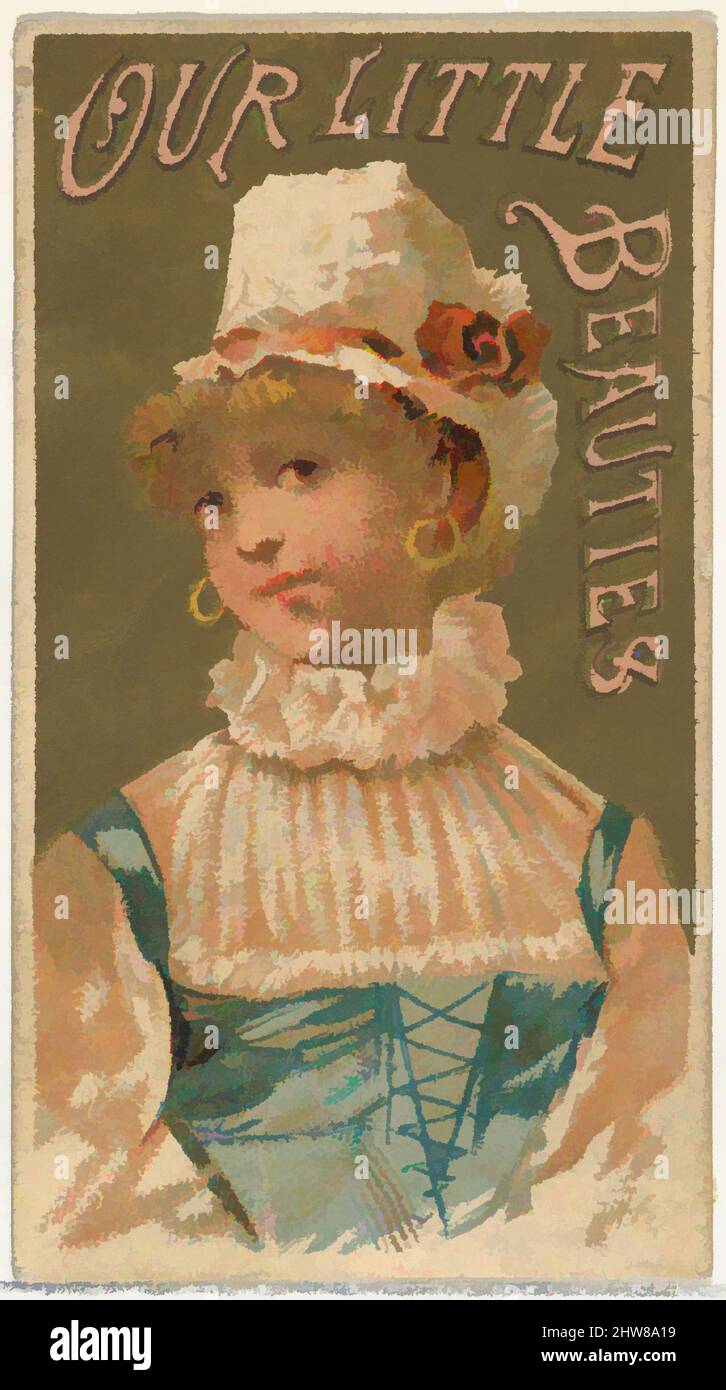 Art inspired by From the Girls and Children series (N58) promoting Our Little Beauties Cigarettes for Allen & Ginter brand tobacco products, 1887, Commercial color lithograph, Sheet: 2 5/8 × 1 1/2 in. (6.7 × 3.8 cm), Trade cards from the 'Girls and Children' series (N58), issued in, Classic works modernized by Artotop with a splash of modernity. Shapes, color and value, eye-catching visual impact on art. Emotions through freedom of artworks in a contemporary way. A timeless message pursuing a wildly creative new direction. Artists turning to the digital medium and creating the Artotop NFT Stock Photo