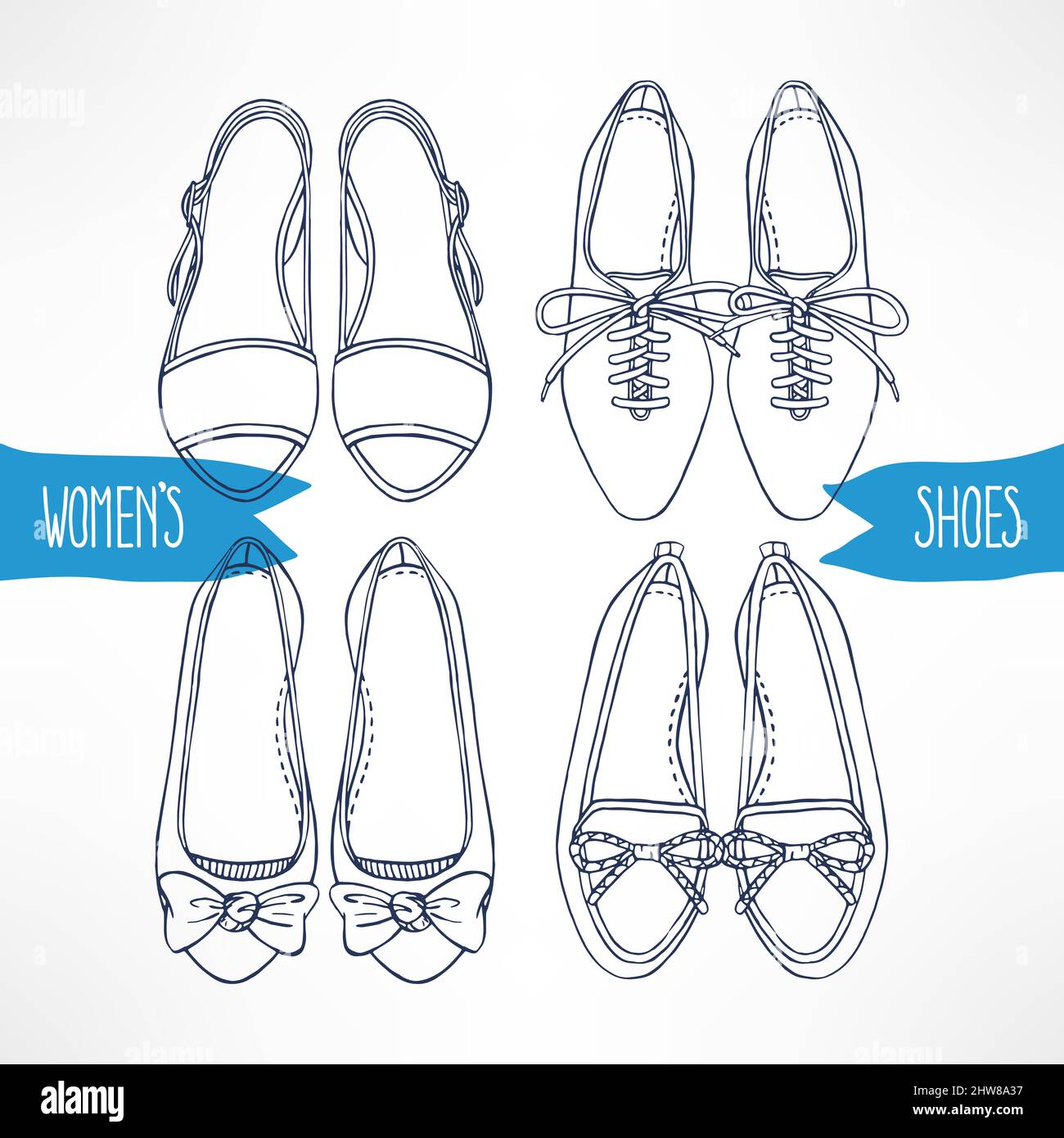 Set with different sketch shoes on a white background Stock Vector ...