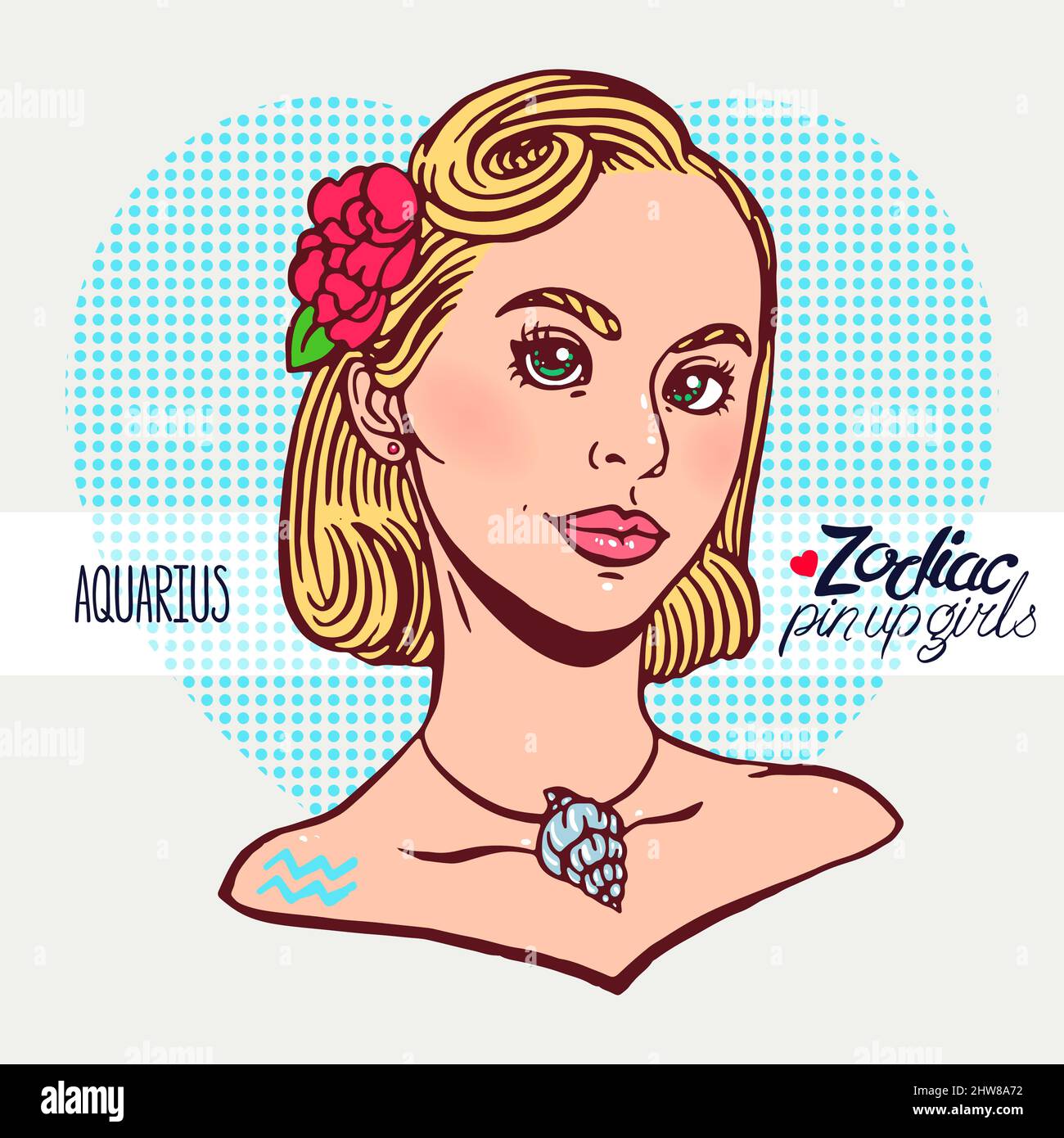 Zodiac signs - Aquarius as a girl in the style of pin-up. Hand-drawn illustration Stock Vector
