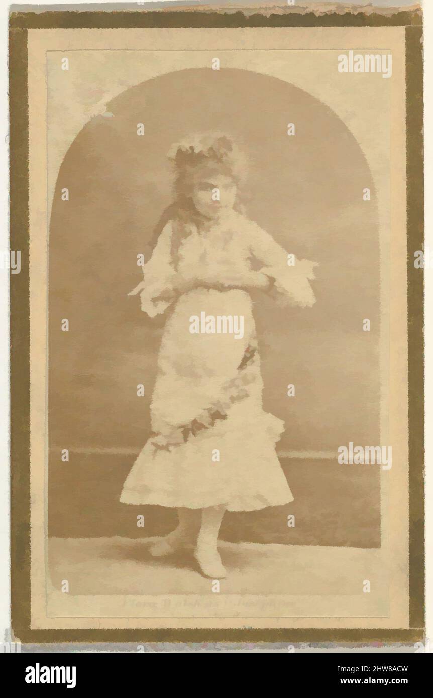Art inspired by Flora Walsh as Josephine, from the Actresses and Celebrities series (N60, Type 2) promoting Little Beauties Cigarettes for Allen & Ginter brand tobacco products, 1887, Albumen photograph, Sheet: 2 3/8 × 1 1/2 in. (6 × 3.8 cm), Trade cards from the 'Actresses and, Classic works modernized by Artotop with a splash of modernity. Shapes, color and value, eye-catching visual impact on art. Emotions through freedom of artworks in a contemporary way. A timeless message pursuing a wildly creative new direction. Artists turning to the digital medium and creating the Artotop NFT Stock Photo