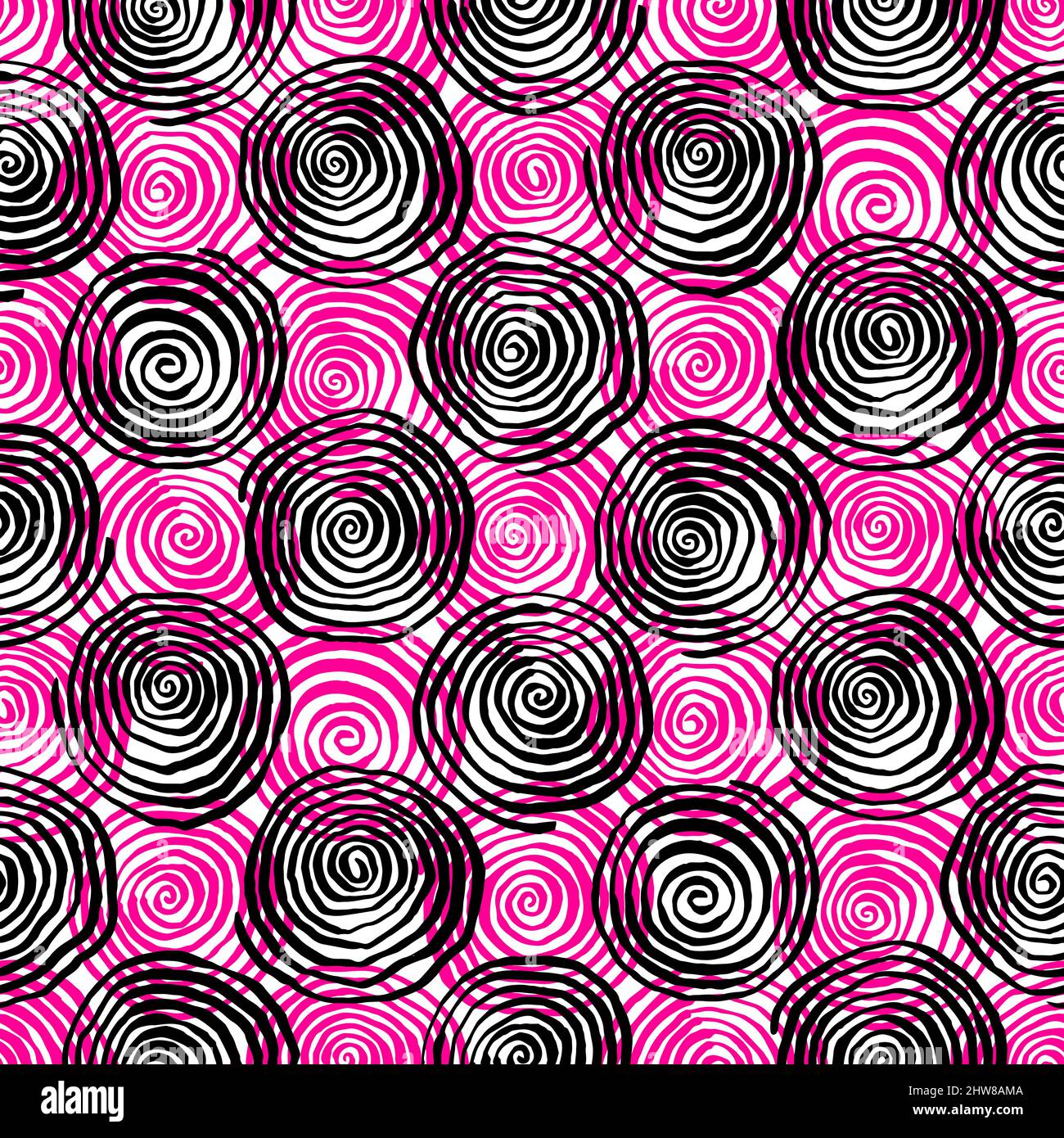 cute abstract pattern with black and pink spirals on a white background Stock Vector