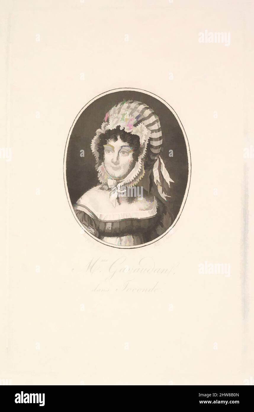 Art inspired by Portrait of Madame Gavaudan, Engraving, Sheet: 9 13/16 × 7 5/16 in. (25 × 18.6 cm), Prints, Augustin de Saint-Aubin (French, Paris 1736–1807 Paris, Classic works modernized by Artotop with a splash of modernity. Shapes, color and value, eye-catching visual impact on art. Emotions through freedom of artworks in a contemporary way. A timeless message pursuing a wildly creative new direction. Artists turning to the digital medium and creating the Artotop NFT Stock Photo