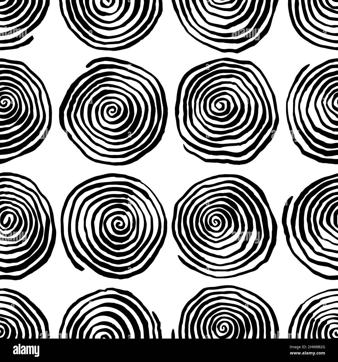 cute abstract pattern with black spirals on a white background Stock Vector