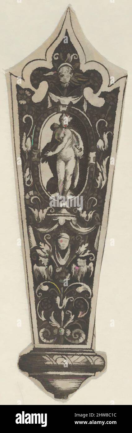 Art inspired by Copy of a Design for a Knife Handle with the Death of Lucretia, 1580–1600, Engraving and blackwork, Sheet: 2 15/16 × 7/8 in. (7.4 × 2.3 cm), after Theodor de Bry (Netherlandish, Liège 1528–1598 Frankfurt), Design for a knife handle with the death of Lucretia in an oval, Classic works modernized by Artotop with a splash of modernity. Shapes, color and value, eye-catching visual impact on art. Emotions through freedom of artworks in a contemporary way. A timeless message pursuing a wildly creative new direction. Artists turning to the digital medium and creating the Artotop NFT Stock Photo