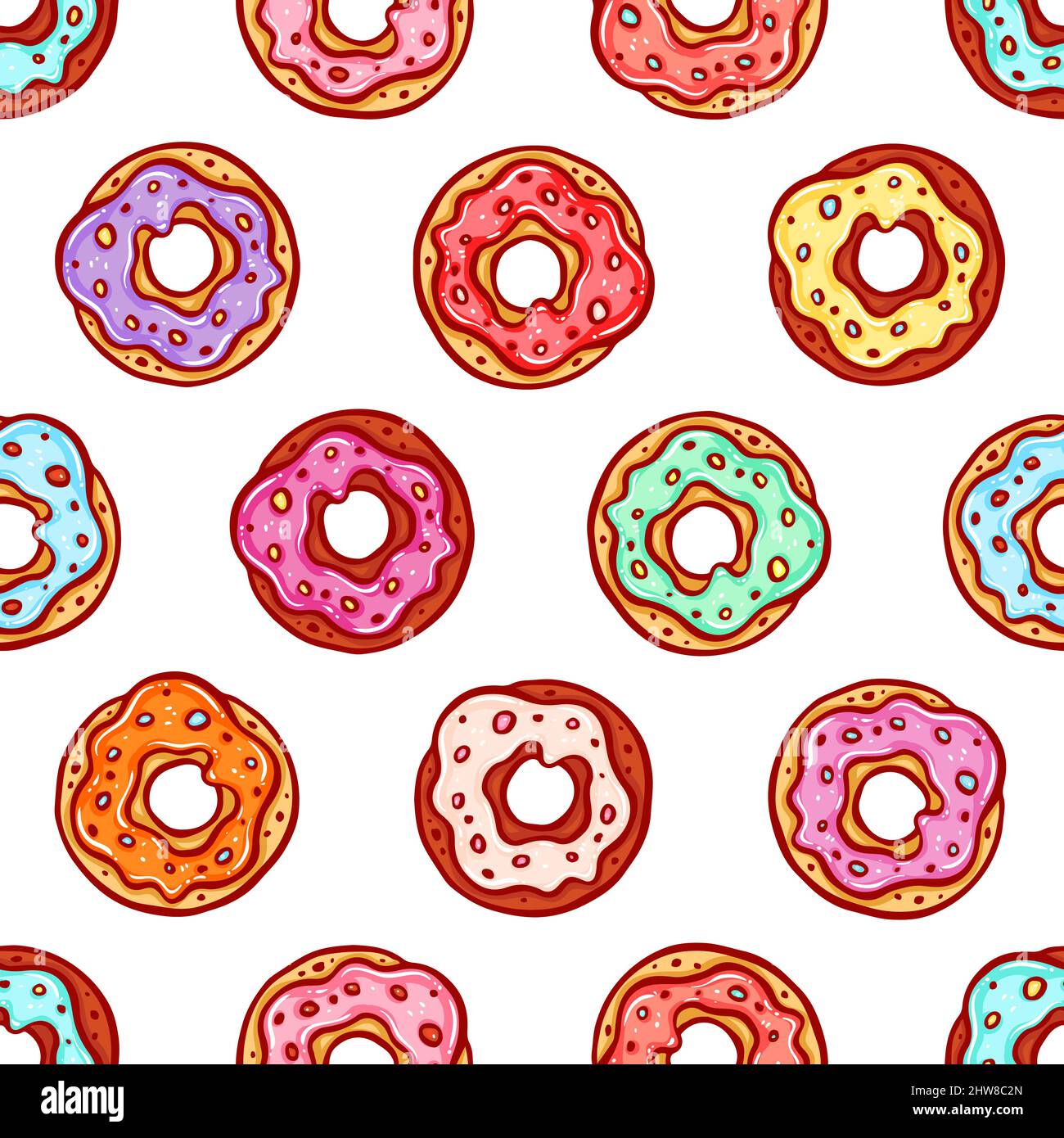 cute seamless background of donuts with colorful glaze. hand-drawn ...
