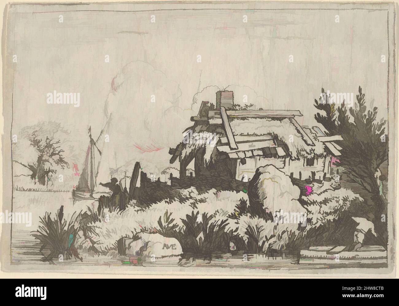 Art inspired by The Ruined Cottage, Surrounded by Water, Engraving; first state of three, Sheet (trimmed to plate): 2 15/16 × 4 1/4 in. (7.4 × 10.8 cm), Prints, Allart van Everdingen (Dutch, Alkmaar 1621–1675 Amsterdam, Classic works modernized by Artotop with a splash of modernity. Shapes, color and value, eye-catching visual impact on art. Emotions through freedom of artworks in a contemporary way. A timeless message pursuing a wildly creative new direction. Artists turning to the digital medium and creating the Artotop NFT Stock Photo