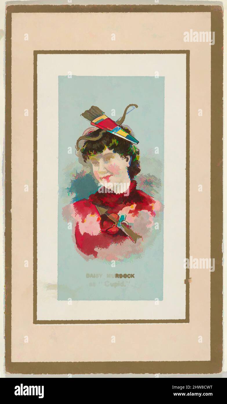 Art inspired by Daisy Murdoch as 'Cupid' from the Fancy Dress Ball Costumes series (N107) to promote Honest Long Cut Tobacco manufactured by W. Duke Sons & Co., 1889, Commercial color lithograph, Sheet: 4 3/16 × 2 1/2 in. (10.6 × 6.4 cm), Trade cards from the 'Fancy Dress Ball Costumes, Classic works modernized by Artotop with a splash of modernity. Shapes, color and value, eye-catching visual impact on art. Emotions through freedom of artworks in a contemporary way. A timeless message pursuing a wildly creative new direction. Artists turning to the digital medium and creating the Artotop NFT Stock Photo