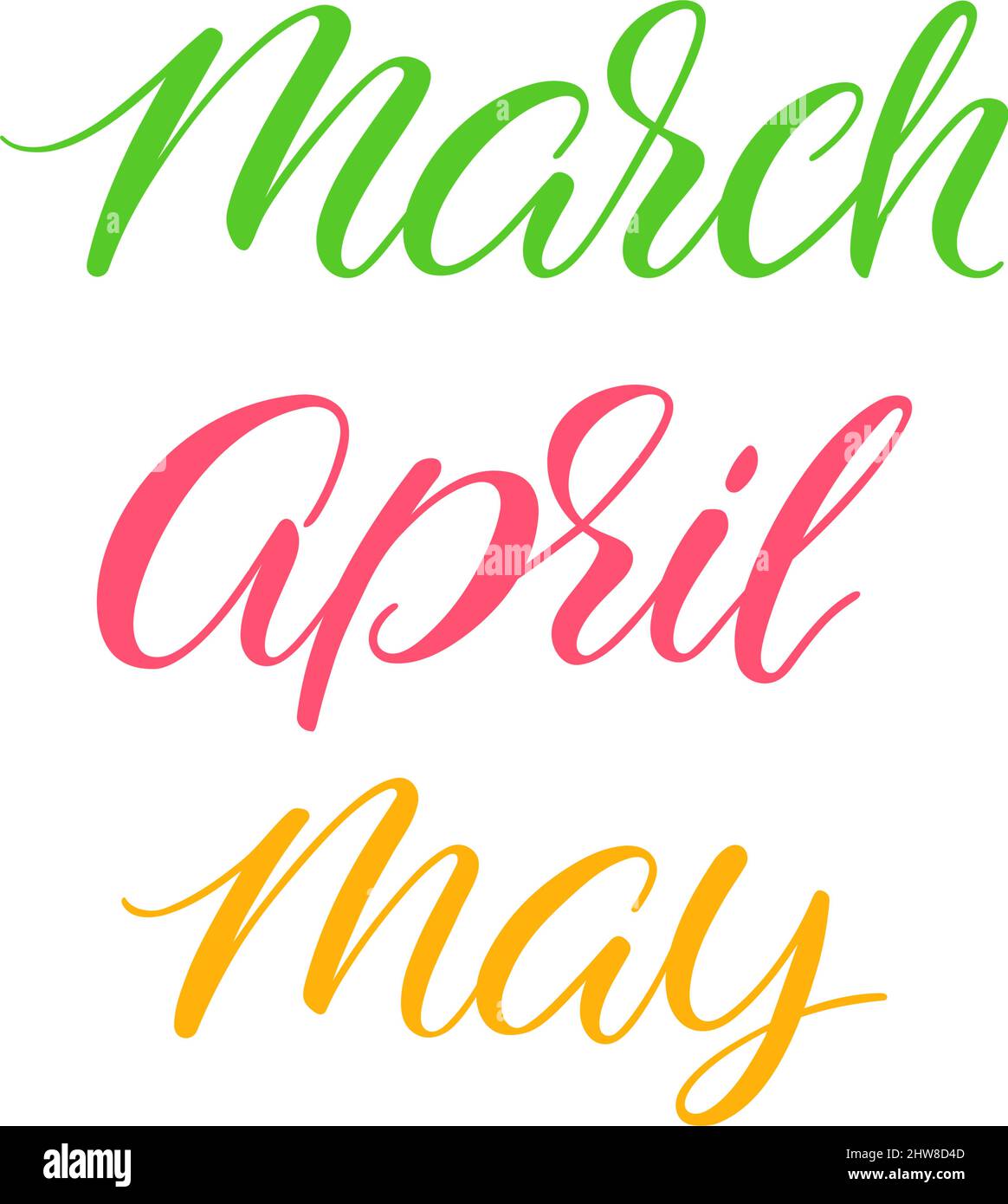 Spring months calligraphy. Hand lettering for greeting card, calendars