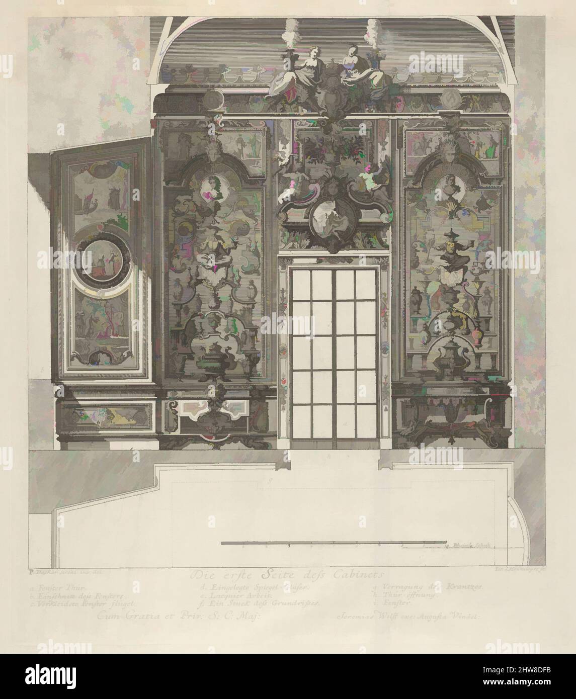 Art inspired by The First Wall of the Porcelain Room, from: 'Fürstlicher Baumeister Oder: Architectura civilis', 1711, Engraving, Plate: 13 × 11 3/8 in. (33 × 28.9 cm), Paul Decker the Elder (German, 1677–1713), This print comes from a book, published in Augsburg in 1711 under the, Classic works modernized by Artotop with a splash of modernity. Shapes, color and value, eye-catching visual impact on art. Emotions through freedom of artworks in a contemporary way. A timeless message pursuing a wildly creative new direction. Artists turning to the digital medium and creating the Artotop NFT Stock Photo