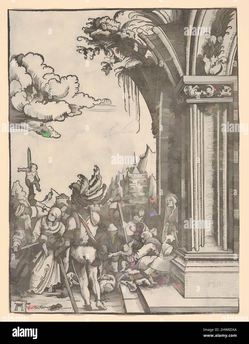 Art inspired by Massacre of the Innocents, 1511, Woodcut; first state of two (New Hollstein), Sheet: 7 9/16 × 5 3/4 in. (19.2 × 14.6 cm), Prints, Albrecht Altdorfer (German, Regensburg ca. 1480–1538 Regensburg, Classic works modernized by Artotop with a splash of modernity. Shapes, color and value, eye-catching visual impact on art. Emotions through freedom of artworks in a contemporary way. A timeless message pursuing a wildly creative new direction. Artists turning to the digital medium and creating the Artotop NFT Stock Photo