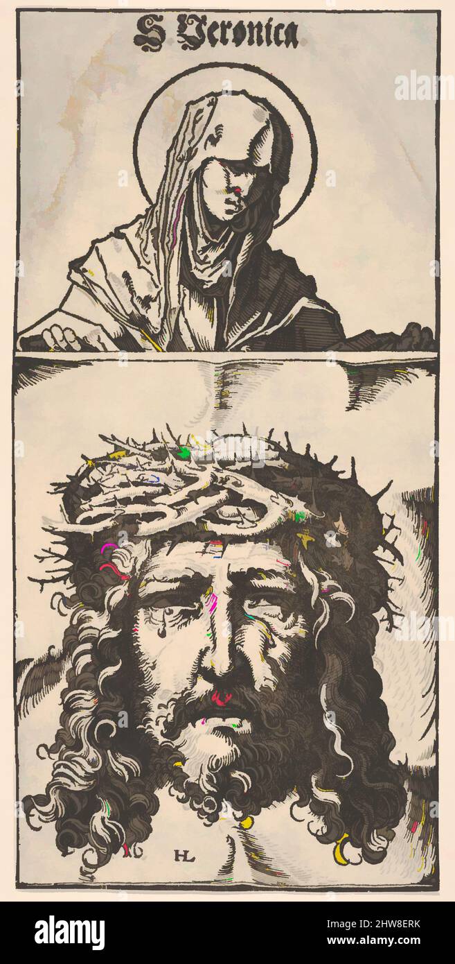 Art inspired by Saint Veronica with the Vernicle, Woodcut, Sheet: 12 7/16 × 6 3/16 in. (31.6 × 15.7 cm), Prints, vernicle after Hans Burgkmair (German, Augsburg 1473–1531 Augsburg, Classic works modernized by Artotop with a splash of modernity. Shapes, color and value, eye-catching visual impact on art. Emotions through freedom of artworks in a contemporary way. A timeless message pursuing a wildly creative new direction. Artists turning to the digital medium and creating the Artotop NFT Stock Photo