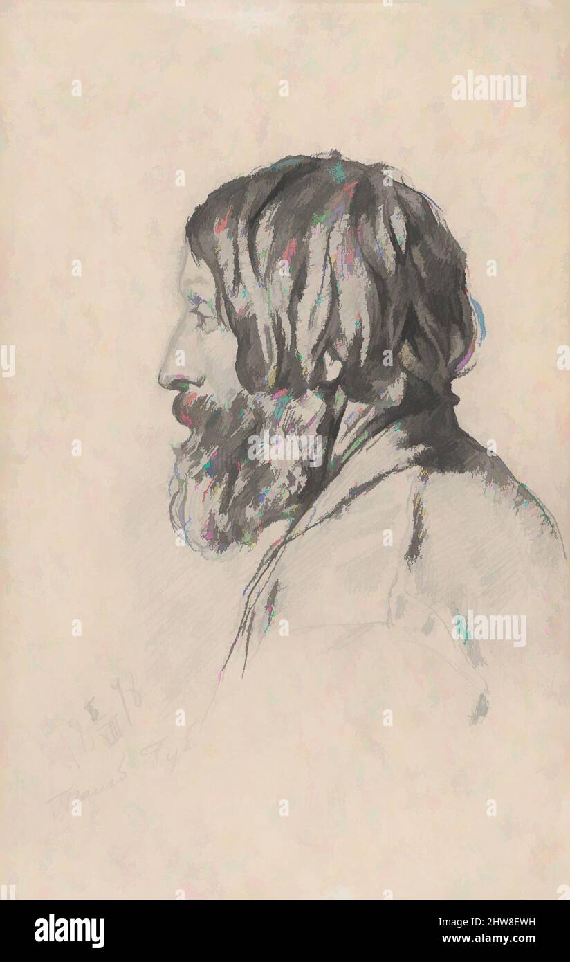 Art inspired by Head study of a Peasant from Tambov Governorate, 1878, Graphite, Sheet: 7 1/16 × 4 1/2 in. (18 × 11.5 cm), Drawings, Ilia Efimovich Repin (Russian, Chuguev 1844–1930 Kuokkala, Classic works modernized by Artotop with a splash of modernity. Shapes, color and value, eye-catching visual impact on art. Emotions through freedom of artworks in a contemporary way. A timeless message pursuing a wildly creative new direction. Artists turning to the digital medium and creating the Artotop NFT Stock Photo