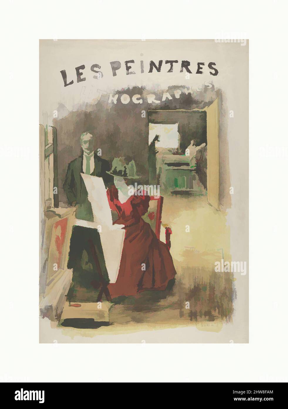 Art inspired by Cover for Les Peintres Lithographes, ca. 1894, Color lithograph; first state of two, before most letters, Prints, Alexandre Lunois (French, 1863–1916, Classic works modernized by Artotop with a splash of modernity. Shapes, color and value, eye-catching visual impact on art. Emotions through freedom of artworks in a contemporary way. A timeless message pursuing a wildly creative new direction. Artists turning to the digital medium and creating the Artotop NFT Stock Photo
