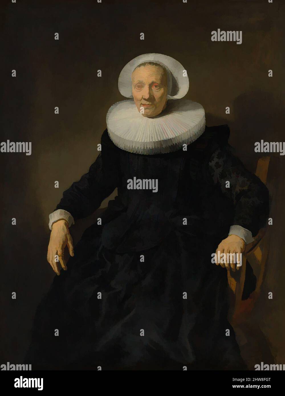 Art inspired by Old Woman in an Armchair, Oil on canvas, 50 3/8 x 39 1/8 in. (128 x 99.4 cm), Paintings, Attributed to Jacob Backer (Dutch, Harlingen 1608–1651 Amsterdam), This portrait is probably the companion piece to the Portrait of a Man in an Arm Chair, formerly in the Corcoran, Classic works modernized by Artotop with a splash of modernity. Shapes, color and value, eye-catching visual impact on art. Emotions through freedom of artworks in a contemporary way. A timeless message pursuing a wildly creative new direction. Artists turning to the digital medium and creating the Artotop NFT Stock Photo