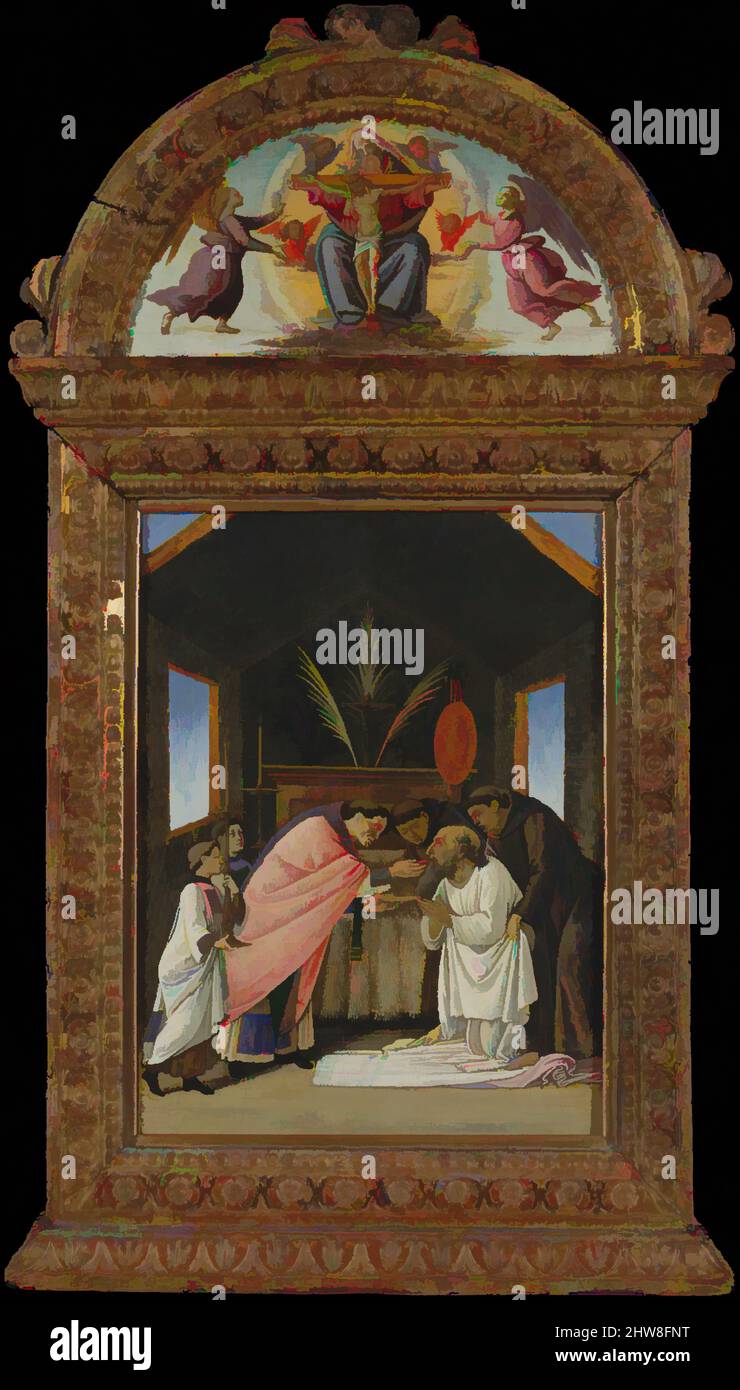 Art inspired by The Last Communion of Saint Jerome, early 1490s, Tempera and gold on wood, 13 1/2 x 10 in. (34.3 x 25.4 cm), Paintings, Botticelli (Alessandro di Mariano Filipepi) (Italian, Florence 1444/45–1510 Florence), The great fourth-century scholar and translator of the Bible, Classic works modernized by Artotop with a splash of modernity. Shapes, color and value, eye-catching visual impact on art. Emotions through freedom of artworks in a contemporary way. A timeless message pursuing a wildly creative new direction. Artists turning to the digital medium and creating the Artotop NFT Stock Photo