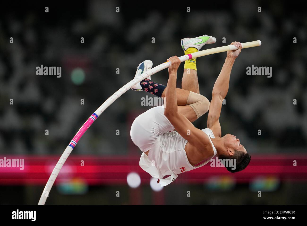 Ernest John Obiena participating in the Tokyo 2020 Olympics in the pole vault discipline Stock