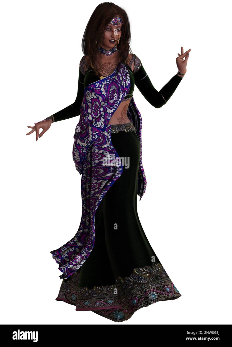 Indian woman in green sari Cut Out Stock Images & Pictures - Alamy