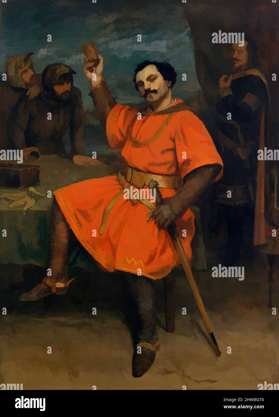 Art inspired by Louis Gueymard (1822–1880) as Robert le Diable, 1857, Oil on canvas, 58 1/2 x 42 in. (148.6 x 106.7 cm), Paintings, Gustave Courbet (French, Ornans 1819–1877 La Tour-de-Peilz), This painting, shown at the Salon of 1857, depicts the tenor Louis Gueymard in his most, Classic works modernized by Artotop with a splash of modernity. Shapes, color and value, eye-catching visual impact on art. Emotions through freedom of artworks in a contemporary way. A timeless message pursuing a wildly creative new direction. Artists turning to the digital medium and creating the Artotop NFT Stock Photo