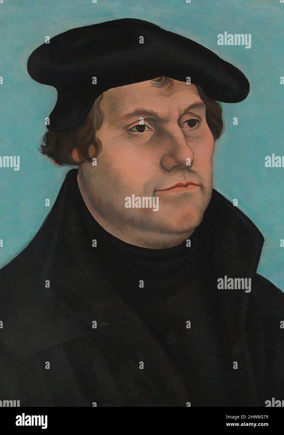 Art inspired by Martin Luther (1483–1546), probably 1532, Oil on wood, 13 1/8 x 9 1/8 in. (33.3 x 23.2 cm), Paintings, Workshop of Lucas Cranach the Elder (German, Kronach 1472–1553 Weimar), Lucas Cranach and his workshop produced many printed and painted portraits of Martin Luther, Classic works modernized by Artotop with a splash of modernity. Shapes, color and value, eye-catching visual impact on art. Emotions through freedom of artworks in a contemporary way. A timeless message pursuing a wildly creative new direction. Artists turning to the digital medium and creating the Artotop NFT Stock Photo