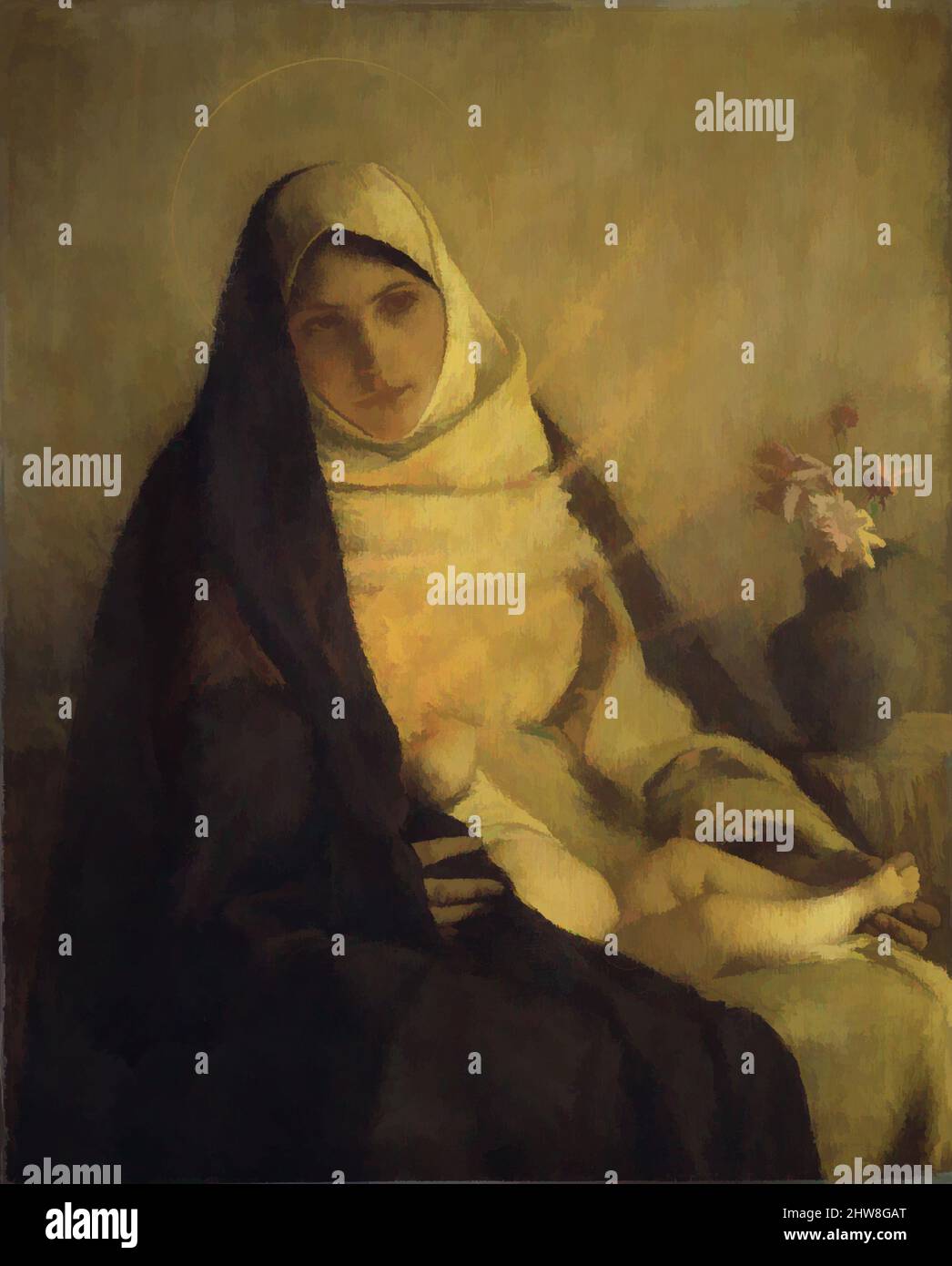 Art inspired by Madonna of the Rose, 1885, Oil on canvas, 33 3/4 x 27 in. (85.7 x 68.6 cm), Paintings, Pascal-Adolphe-Jean Dagnan-Bouveret (French, Paris 1852–1929 Quincey, Classic works modernized by Artotop with a splash of modernity. Shapes, color and value, eye-catching visual impact on art. Emotions through freedom of artworks in a contemporary way. A timeless message pursuing a wildly creative new direction. Artists turning to the digital medium and creating the Artotop NFT Stock Photo