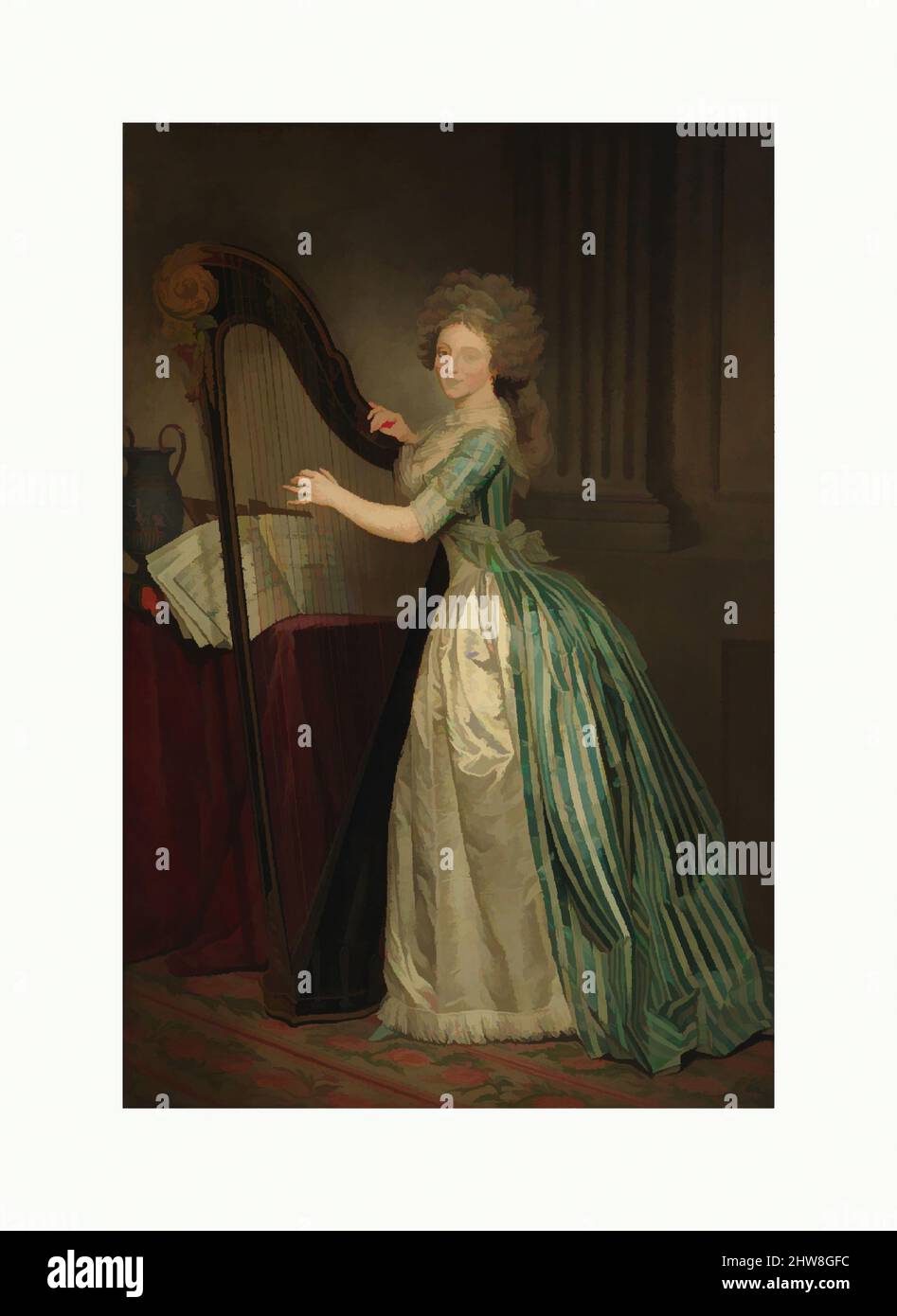 Art inspired by Self-Portrait with a Harp, 1791, Oil on canvas, 76 x 50 3/4 in. (193 x 128.9 cm), Paintings, Rose Adélaïde Ducreux (French, Paris 1761–1802 Santo Domingo), This work has been identified with a self-portrait that Mademoiselle Ducreux exhibited at the Paris Salon of 1791, Classic works modernized by Artotop with a splash of modernity. Shapes, color and value, eye-catching visual impact on art. Emotions through freedom of artworks in a contemporary way. A timeless message pursuing a wildly creative new direction. Artists turning to the digital medium and creating the Artotop NFT Stock Photo