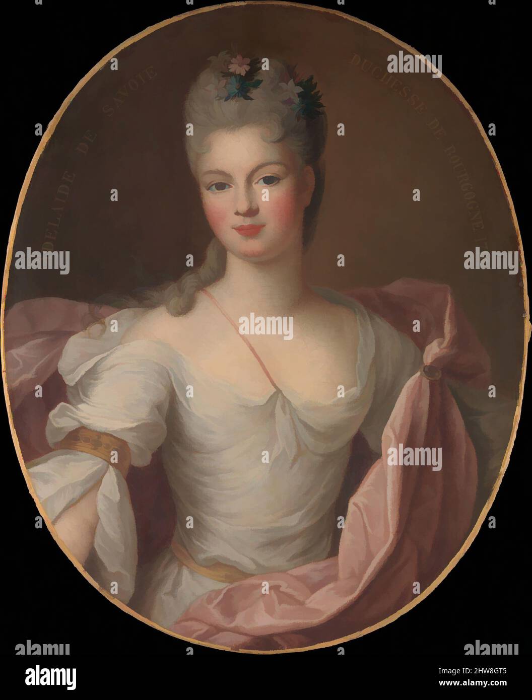 Art inspired by Marie Adélaïde de Savoie (1685–1712), Duchesse de Bourgogne, 1710, Oil on canvas, Oval, 28 3/4 x 23 1/4 in. (73 x 59.1 cm), Paintings, Pierre Gobert (French, Fontainebleau 1662–1744 Paris), Gobert was accepted as a full member of the Académie Royale de Peinture et de, Classic works modernized by Artotop with a splash of modernity. Shapes, color and value, eye-catching visual impact on art. Emotions through freedom of artworks in a contemporary way. A timeless message pursuing a wildly creative new direction. Artists turning to the digital medium and creating the Artotop NFT Stock Photo
