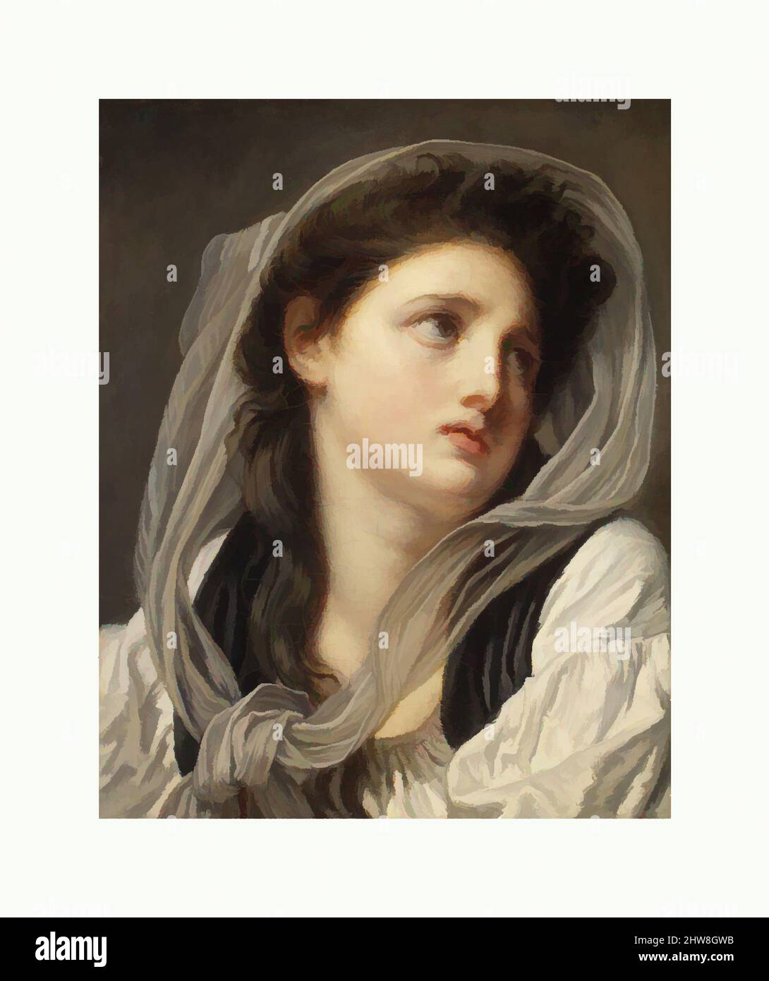 Art inspired by Head of a Young Woman, possibly 1780s, Oil on canvas, 16 1/8 x 12 3/4 in. (41 x 32.4 cm), Paintings, Jean-Baptiste Greuze (French, Tournus 1725–1805 Paris), The model’s head is slightly thrown back and her lips are parted to suggest high emotion. Her loose gown and dark, Classic works modernized by Artotop with a splash of modernity. Shapes, color and value, eye-catching visual impact on art. Emotions through freedom of artworks in a contemporary way. A timeless message pursuing a wildly creative new direction. Artists turning to the digital medium and creating the Artotop NFT Stock Photo