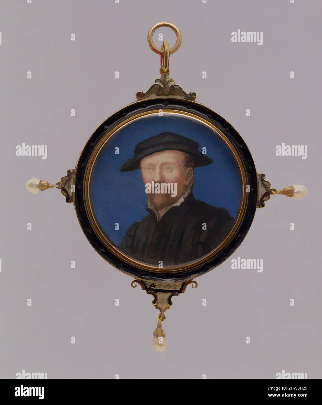 Art inspired by Portrait of a Man, Said to Be Arnold Franz, Vellum laid on card, Diameter 2 1/8 in. (53 mm), Miniatures, Imitator of Hans Holbein the Younger (17th or early 18th century, Classic works modernized by Artotop with a splash of modernity. Shapes, color and value, eye-catching visual impact on art. Emotions through freedom of artworks in a contemporary way. A timeless message pursuing a wildly creative new direction. Artists turning to the digital medium and creating the Artotop NFT Stock Photo