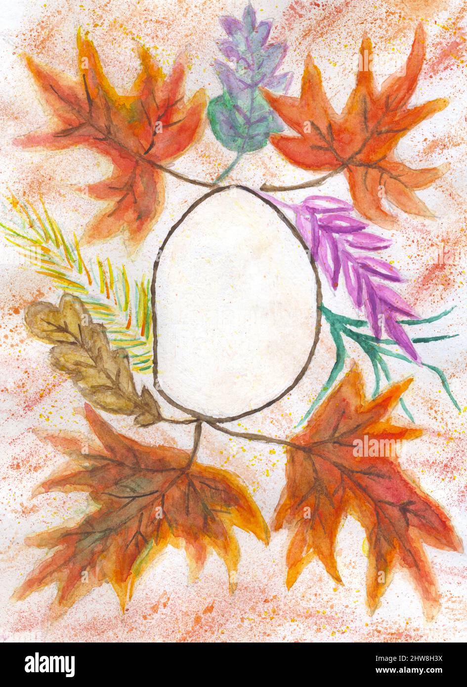 Colorful decorative frame with autumn leaves, hand drawn illustration ...