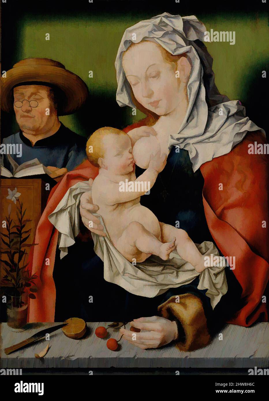 Art inspired by The Holy Family, ca. 1515, Oil on wood, 20 3/8 x 14 5/8 in. (51.8 x 37.1 cm), Paintings, Workshop of Joos van Cleve (Netherlandish, Cleve ca. 1485–1540/41 Antwerp), The popularity of Joos van Cleve's Holy Family compositions provided an impetus for the mass production, Classic works modernized by Artotop with a splash of modernity. Shapes, color and value, eye-catching visual impact on art. Emotions through freedom of artworks in a contemporary way. A timeless message pursuing a wildly creative new direction. Artists turning to the digital medium and creating the Artotop NFT Stock Photo
