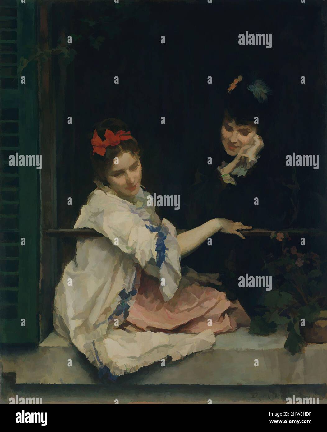 Art inspired by Girls at a Window, ca. 1875, Oil on canvas, 28 5/8 x 23 1/2 in. (72.7 x 59.7 cm), Paintings, Raimundo de Madrazo y Garreta (Spanish, Rome 1841–1920 Versailles, Classic works modernized by Artotop with a splash of modernity. Shapes, color and value, eye-catching visual impact on art. Emotions through freedom of artworks in a contemporary way. A timeless message pursuing a wildly creative new direction. Artists turning to the digital medium and creating the Artotop NFT Stock Photo