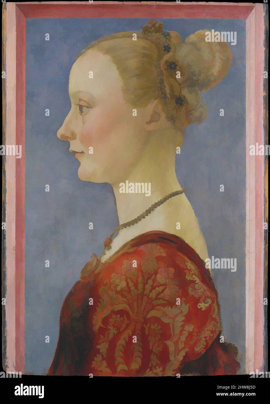 Art inspired by Portrait of a Woman, ca. 1480, Tempera on wood, 19 1/4 x 13 7/8 in. (48.9 x 35.2 cm), Paintings, Piero del Pollaiuolo (Piero di Jacopo Benci) (Italian, Florence 1441/42–1485/96 Rome), Some of the most distinguished female portraits produced in Florence in the third, Classic works modernized by Artotop with a splash of modernity. Shapes, color and value, eye-catching visual impact on art. Emotions through freedom of artworks in a contemporary way. A timeless message pursuing a wildly creative new direction. Artists turning to the digital medium and creating the Artotop NFT Stock Photo