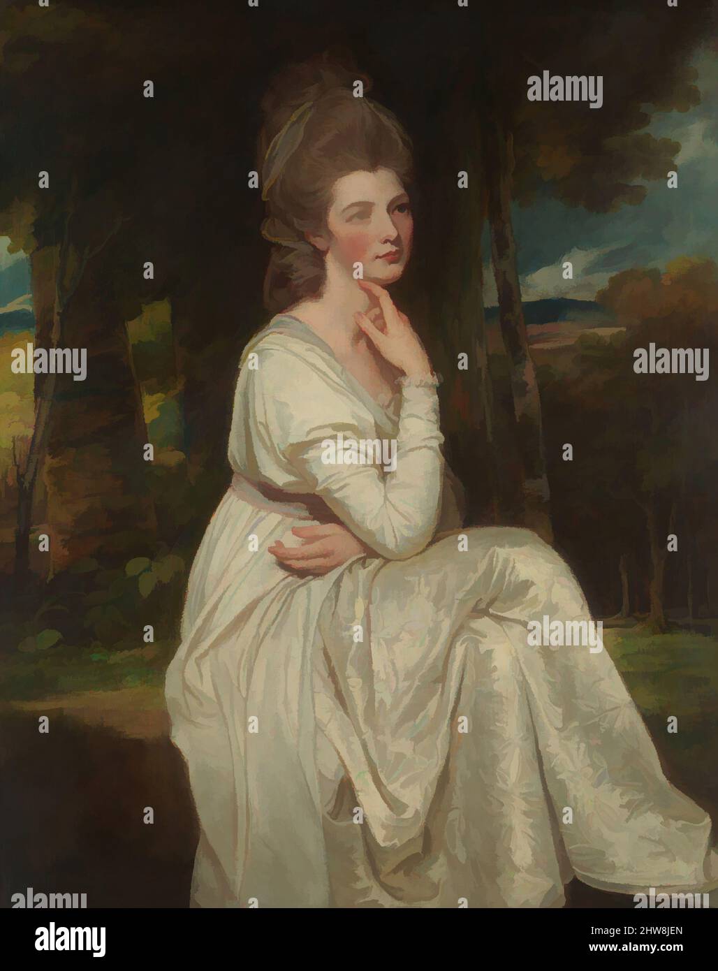 Art inspired by Lady Elizabeth Stanley (1753–1797), Countess of Derby, 1776–78, Oil on canvas, 50 x 40 in. (127 x 101.6 cm), Paintings, George Romney (British, Beckside, Lancashire 1734–1802 Kendal, Cumbria), On November 27, 1776, Lady Derby first sat for this portrait. She returned to, Classic works modernized by Artotop with a splash of modernity. Shapes, color and value, eye-catching visual impact on art. Emotions through freedom of artworks in a contemporary way. A timeless message pursuing a wildly creative new direction. Artists turning to the digital medium and creating the Artotop NFT Stock Photo