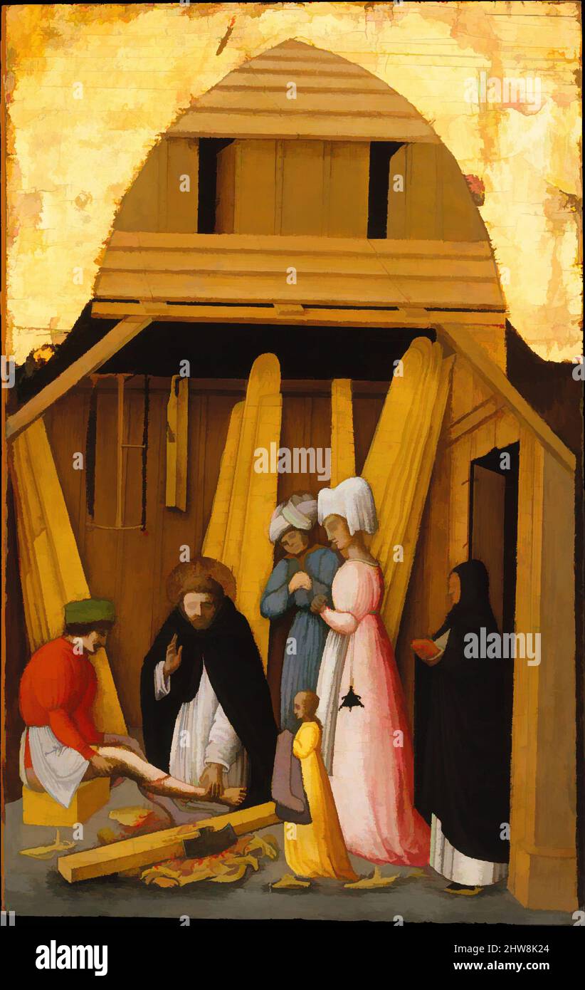Art inspired by Saint Peter Martyr Healing the Leg of a Young Man, 1450s, Tempera and gold on wood, 20 7/8 x 13 1/8 in. (53 x 33.3 cm), Paintings, Antonio Vivarini (Italian, Venice, active by 1441–died 1476/84), This painting belongs to a series of eight scenes that would have been, Classic works modernized by Artotop with a splash of modernity. Shapes, color and value, eye-catching visual impact on art. Emotions through freedom of artworks in a contemporary way. A timeless message pursuing a wildly creative new direction. Artists turning to the digital medium and creating the Artotop NFT Stock Photo