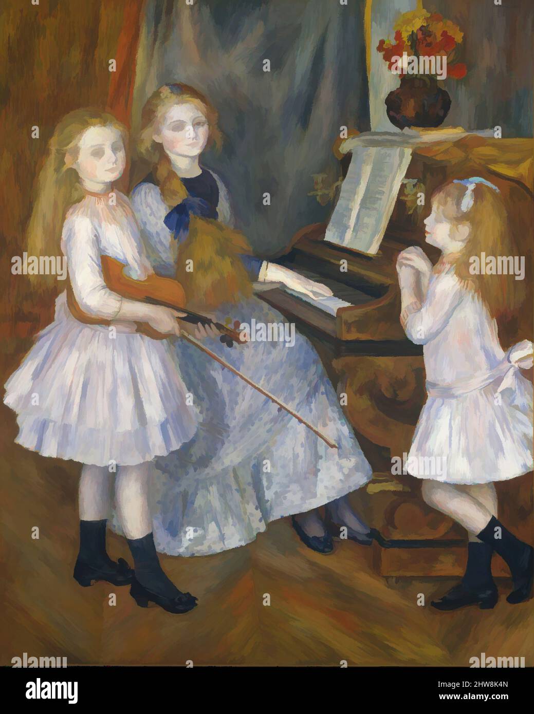 Art inspired by The Daughters of Catulle Mendès, Huguette (1871–1964), Claudine (1876–1937), and Helyonne (1879–1955), 1888, Oil on canvas, 63 3/4 x 51 1/8 in. (161.9 x 129.9 cm), Paintings, Auguste Renoir (French, Limoges 1841–1919 Cagnes-sur-Mer), Hoping to recapture the success he, Classic works modernized by Artotop with a splash of modernity. Shapes, color and value, eye-catching visual impact on art. Emotions through freedom of artworks in a contemporary way. A timeless message pursuing a wildly creative new direction. Artists turning to the digital medium and creating the Artotop NFT Stock Photo
