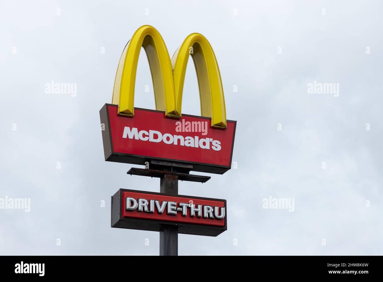 The store frontage and logo of American owned McDonalds, a fast food