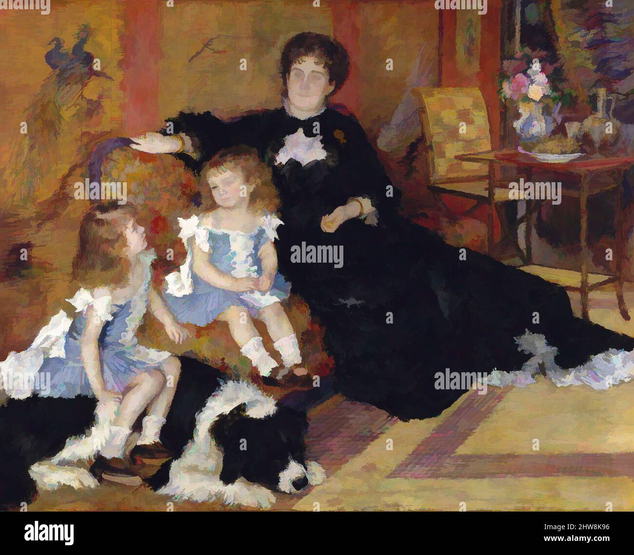 Art inspired by Madame Georges Charpentier (Marguérite-Louise Lemonnier, 1848–1904) and Her Children, Georgette-Berthe (1872–1945) and Paul-Émile-Charles (1875–1895), 1878, Oil on canvas, 60 1/2 x 74 7/8 in. (153.7 x 190.2 cm), Paintings, Auguste Renoir (French, Limoges 1841–1919, Classic works modernized by Artotop with a splash of modernity. Shapes, color and value, eye-catching visual impact on art. Emotions through freedom of artworks in a contemporary way. A timeless message pursuing a wildly creative new direction. Artists turning to the digital medium and creating the Artotop NFT Stock Photo