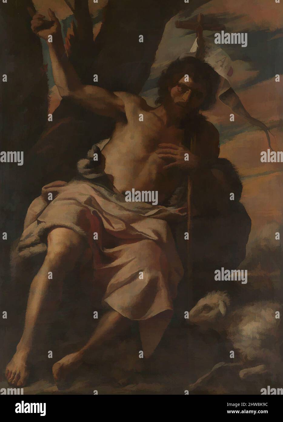 Art inspired by Saint John the Baptist Preaching, ca. 1650, Oil on canvas, 68 x 47 3/4 in. (172.7 x 121.3 cm), Paintings, Mattia Preti (Il Cavalier Calabrese) (Italian, Taverna 1613–1699 Valletta), Saint John the Baptist is shown seated in the wilderness exhorting the viewer to, Classic works modernized by Artotop with a splash of modernity. Shapes, color and value, eye-catching visual impact on art. Emotions through freedom of artworks in a contemporary way. A timeless message pursuing a wildly creative new direction. Artists turning to the digital medium and creating the Artotop NFT Stock Photo