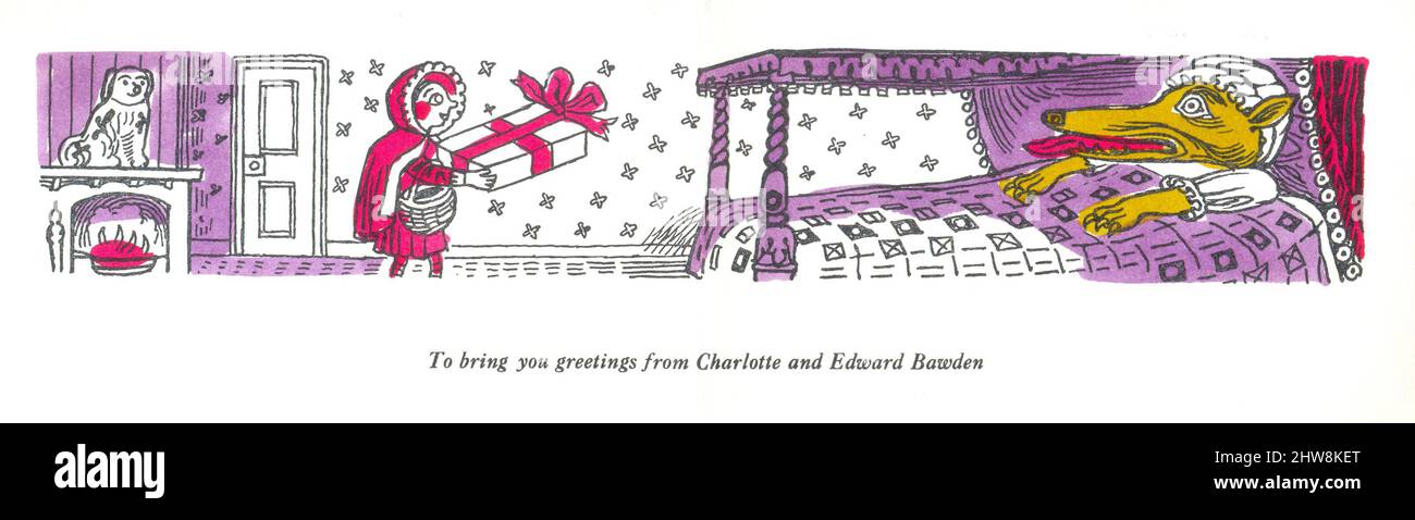 Personal Christmas card by artist Edward Bawden from Edward and Charlotte Bawden circa 1965 Stock Photo
