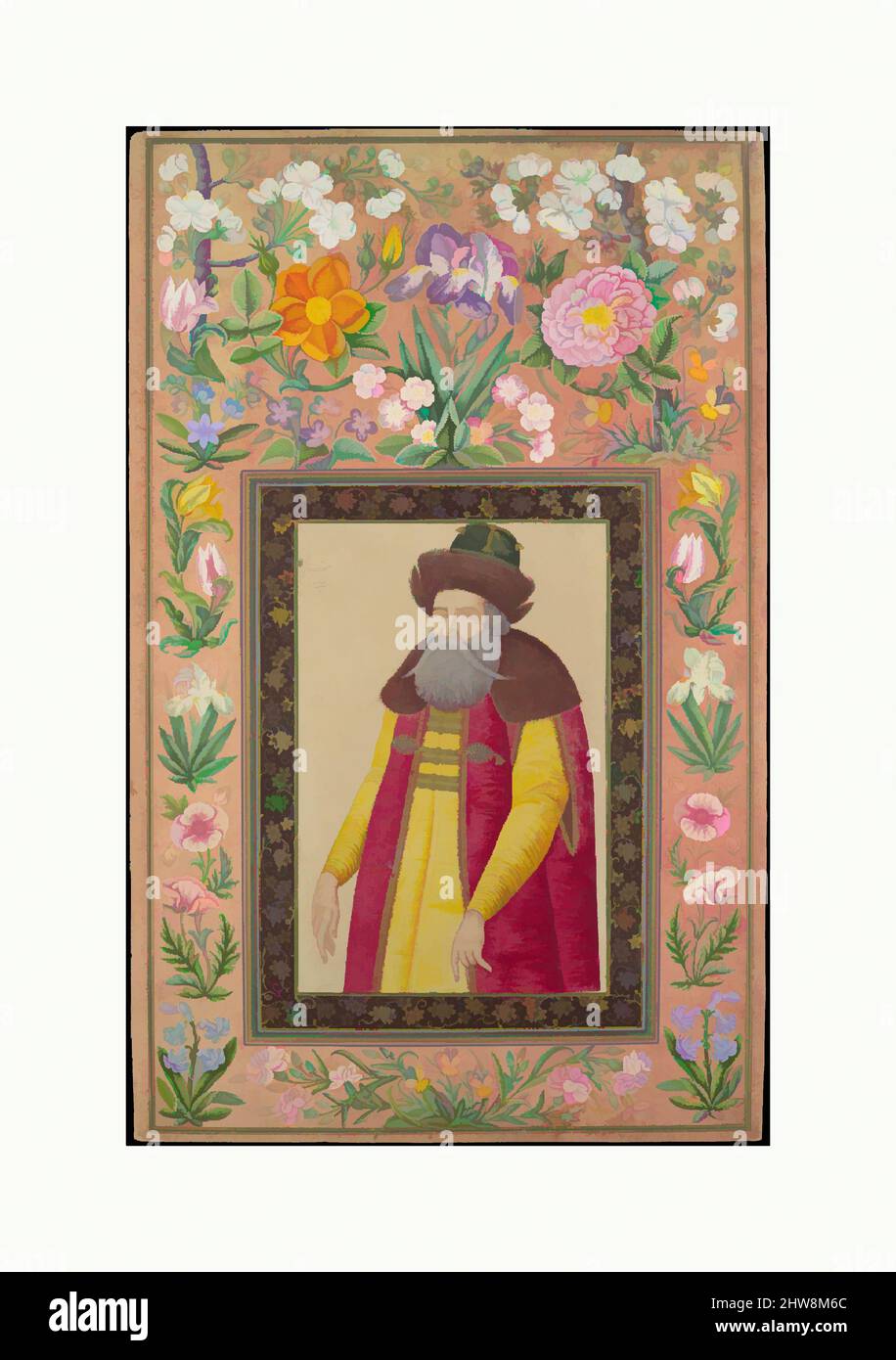 Art inspired by Portrait of the Russian Ambassador, Prince Andrey Priklonskiy', Folio from the Davis Album, A.H. 1048/A.D. 1673–74, Made in Iran, Ink, opaque watercolor, and gold on paper, Page: H. 13 1/8 in. (33.3 cm), Codices, Ali Quli Jabbadar (active 1642–late 17th century), This, Classic works modernized by Artotop with a splash of modernity. Shapes, color and value, eye-catching visual impact on art. Emotions through freedom of artworks in a contemporary way. A timeless message pursuing a wildly creative new direction. Artists turning to the digital medium and creating the Artotop NFT Stock Photo