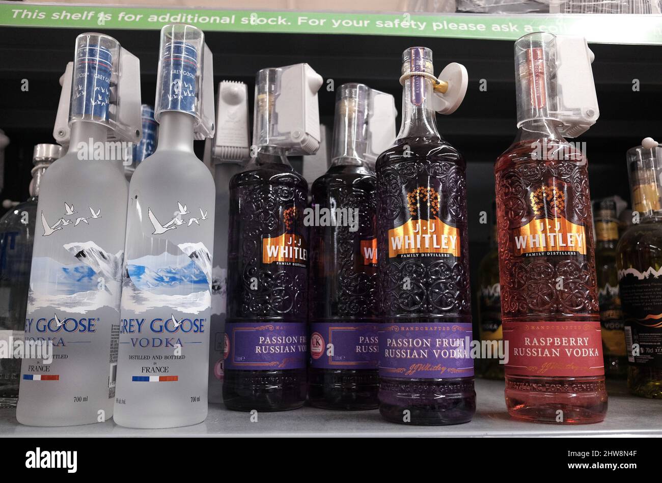 Bottles of JJ Whitley Russian vodka on the shelves of an Asda supermarket  in London. Picture date: Friday March 4, 2022 Stock Photo - Alamy