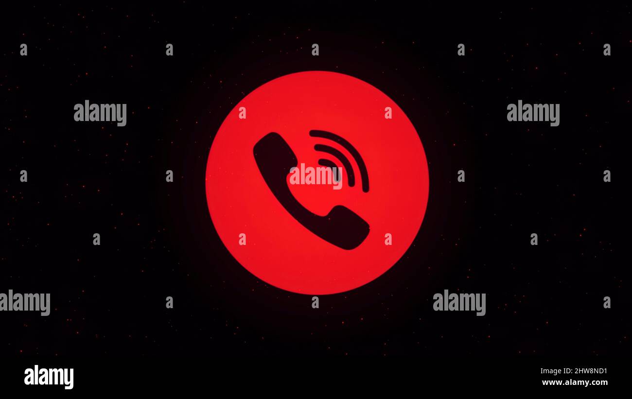 Phone icon is sprayed on the dots in cyberspace. Animation. Colored phone icon on black background. Stock Photo