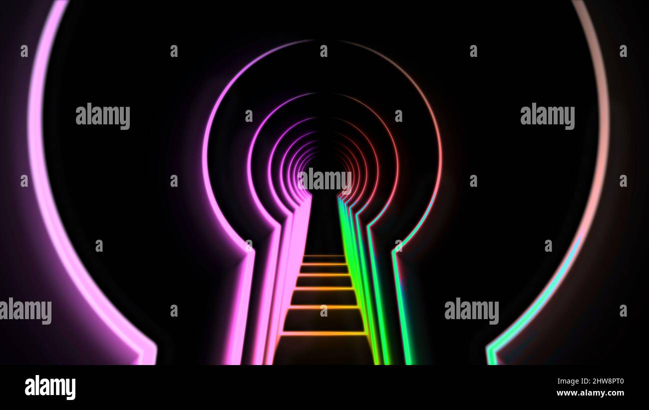 Abstract animation neon lock hole. Animation. Neon tunnel in shape of ...