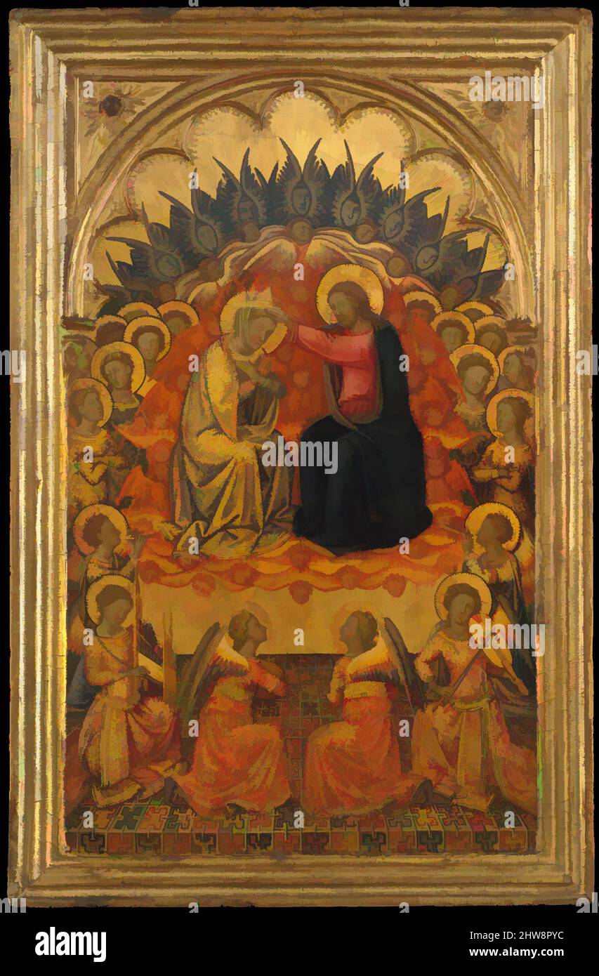 Art inspired by The Coronation of the Virgin, ca. 1380, Tempera on wood, gold ground, Overall, with engaged frame, 20 x 12 7/8 in. (50.8 x 32.7 cm); painted surface 17 5/8 x 10 1/2 in. (44.8 x 26.7 cm), Paintings, Niccolò di Buonaccorso (Italian, active Siena by 1372–died 1388 Siena, Classic works modernized by Artotop with a splash of modernity. Shapes, color and value, eye-catching visual impact on art. Emotions through freedom of artworks in a contemporary way. A timeless message pursuing a wildly creative new direction. Artists turning to the digital medium and creating the Artotop NFT Stock Photo