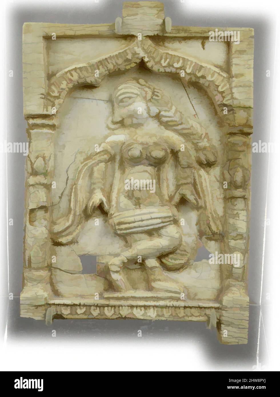 Art inspired by Furniture Plaque Showing Female Musician in an Architectural Framework, 16th century, From India, possibly Deccan, Ivory, H. 3 1/8 in (7.9cm), Ivories and Bone, This small plaque depicts a woman mid-dance step, playing a cylindrical drum known as the pakhavaj, which is, Classic works modernized by Artotop with a splash of modernity. Shapes, color and value, eye-catching visual impact on art. Emotions through freedom of artworks in a contemporary way. A timeless message pursuing a wildly creative new direction. Artists turning to the digital medium and creating the Artotop NFT Stock Photo